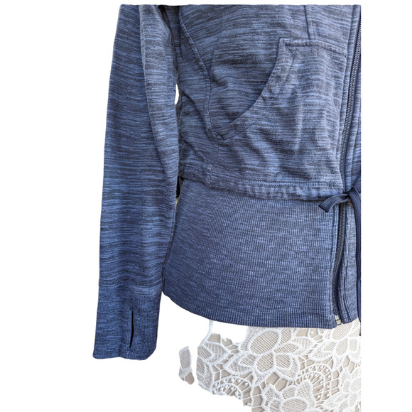 Athleta Tiger Terry Hoodie Front Zip Deep Indigo Blue Jacket - Picture 6 of 10